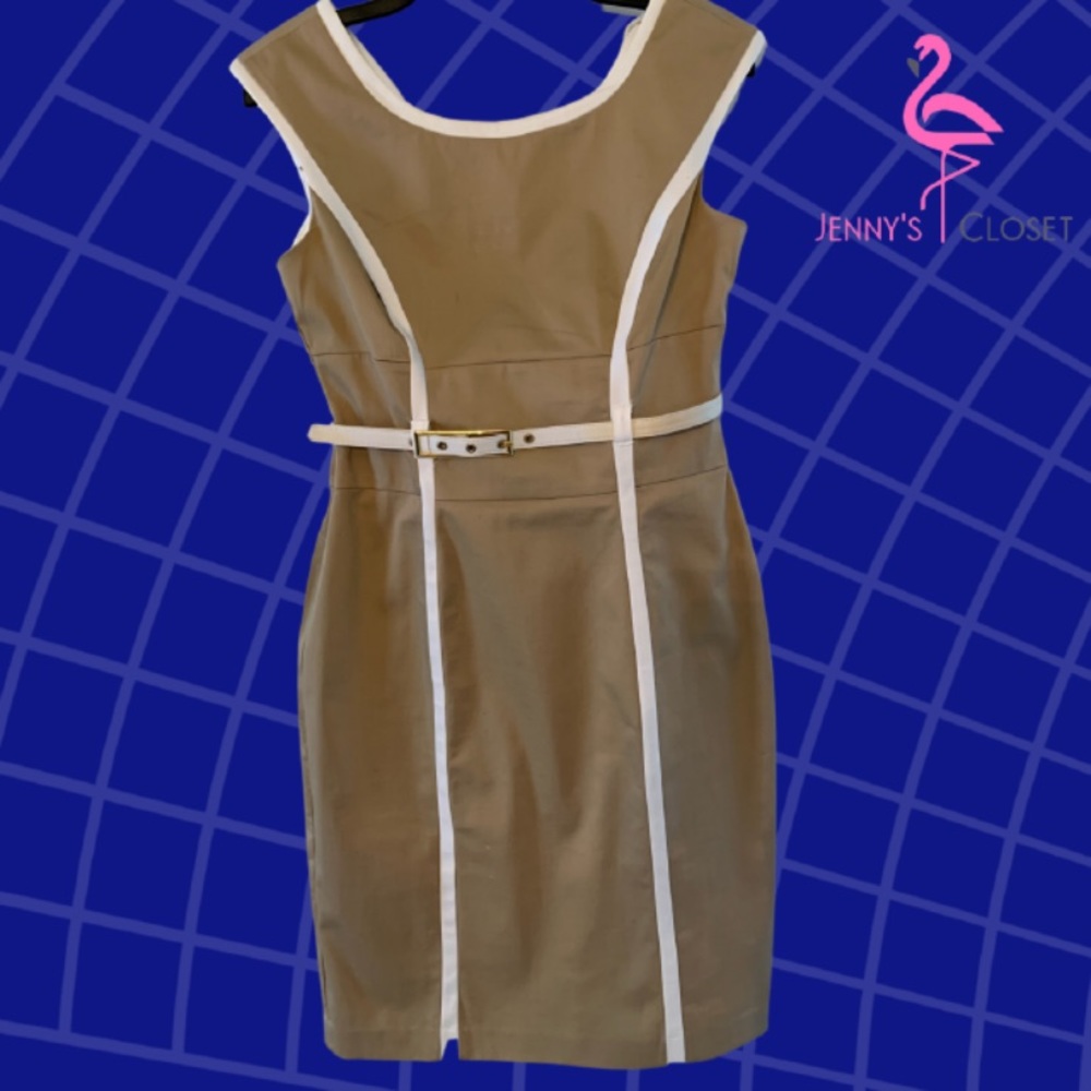 London Times, Size 6P, Tan w/ White Dress